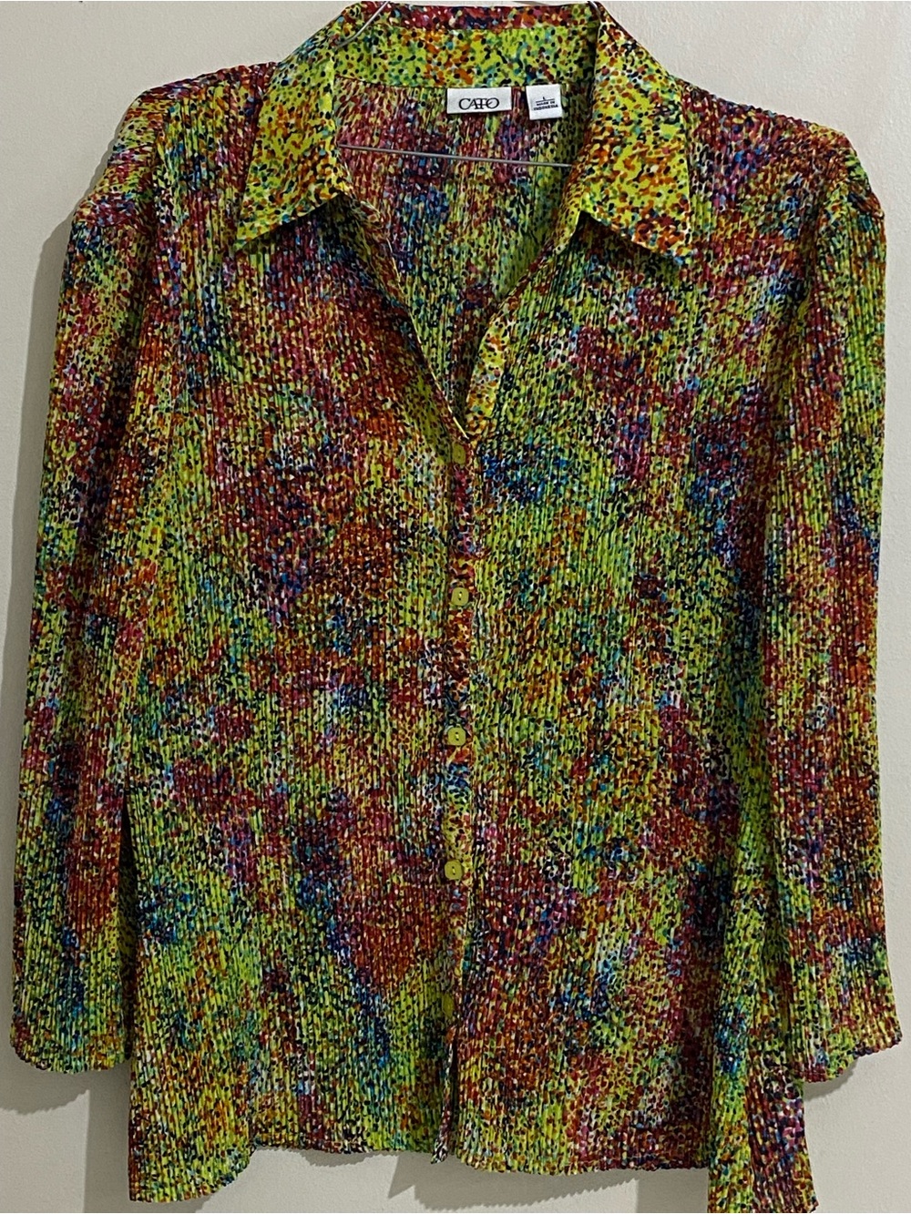 Cato Multicolor Button-Front Shirt - Green, Red, Blue workday Career